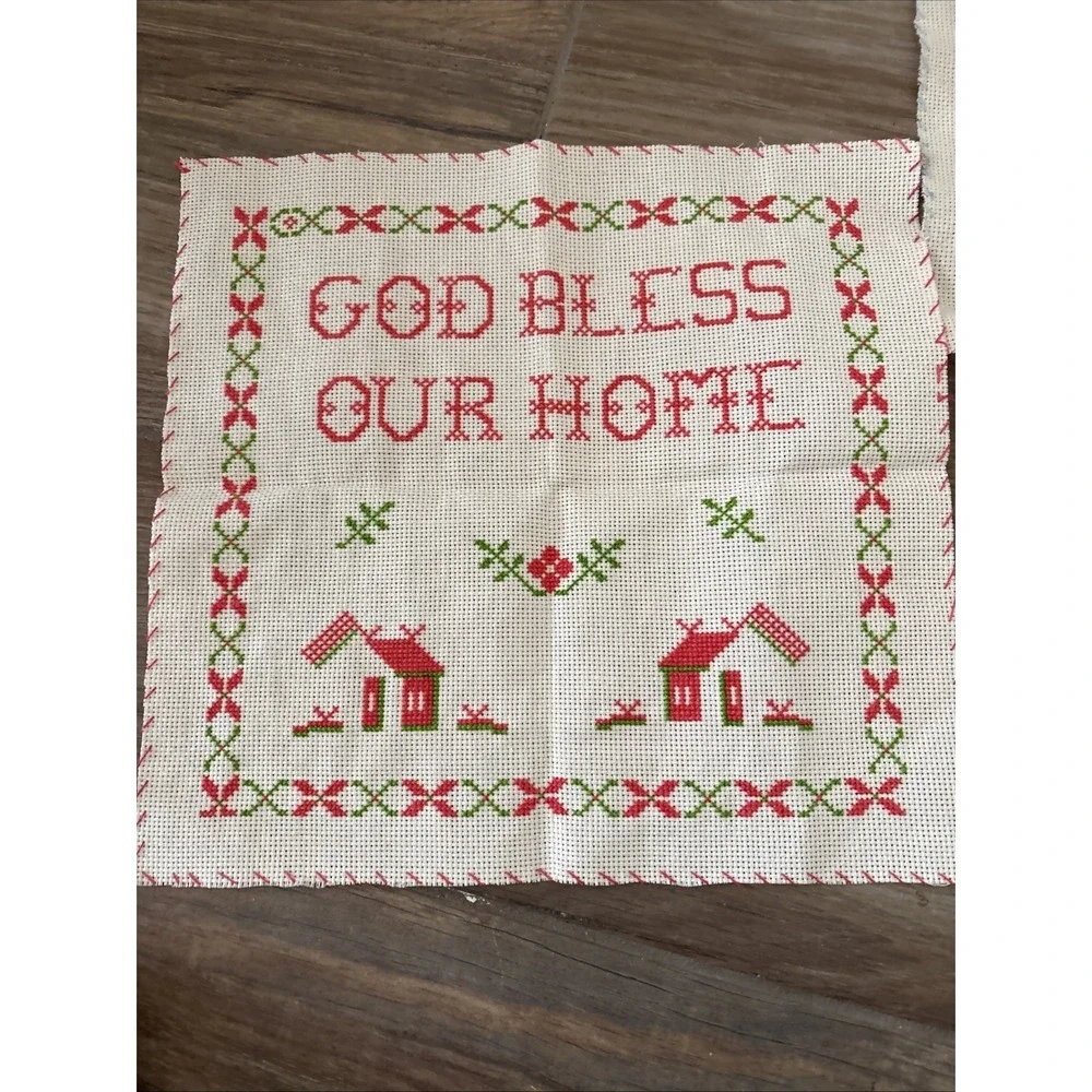 Lot‎ Of 3 Antique cross stitch samplers God Bless Our Home/office Homemade